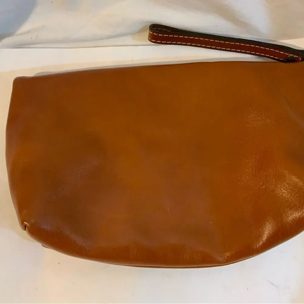 New PATRICIA NASH Fold Over Leather Wristlet Clutch Purse VALERIE TAN 9 1/2 x 5